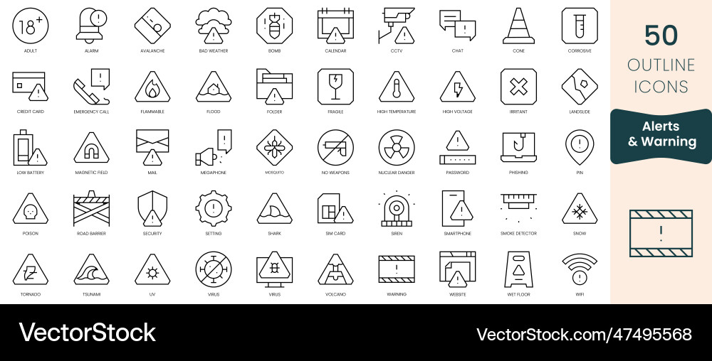 Set of alerts and warning icons thin linear style Vector Image