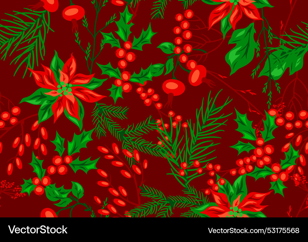 Winter Botanical Holiday Pattern Vector Image