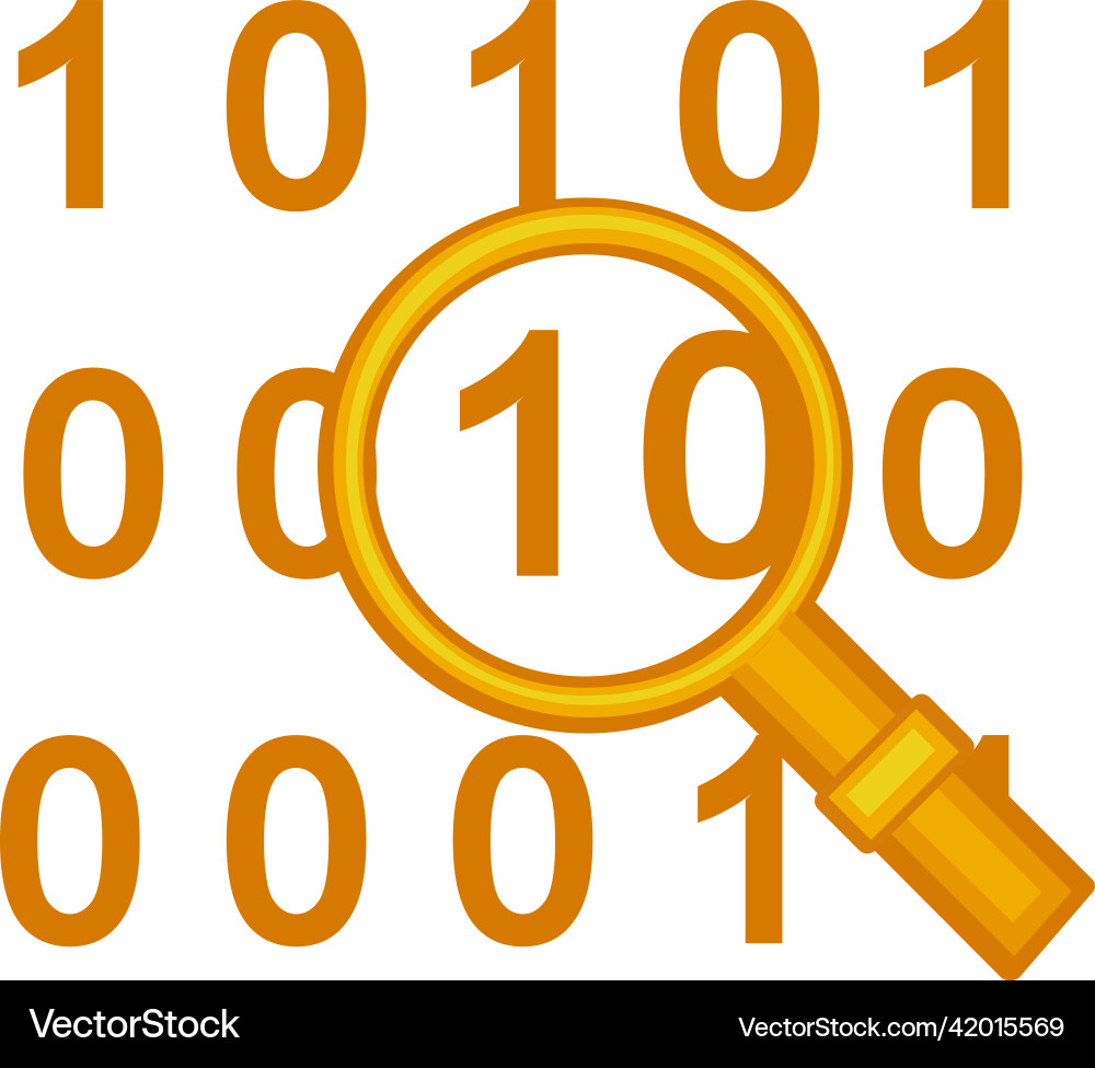 Gelbe Suche in Binärcode-Symbol auf weiß Vektorbild
