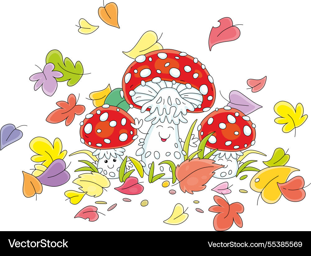 Kawaii cartoon fly agarics Vector Image