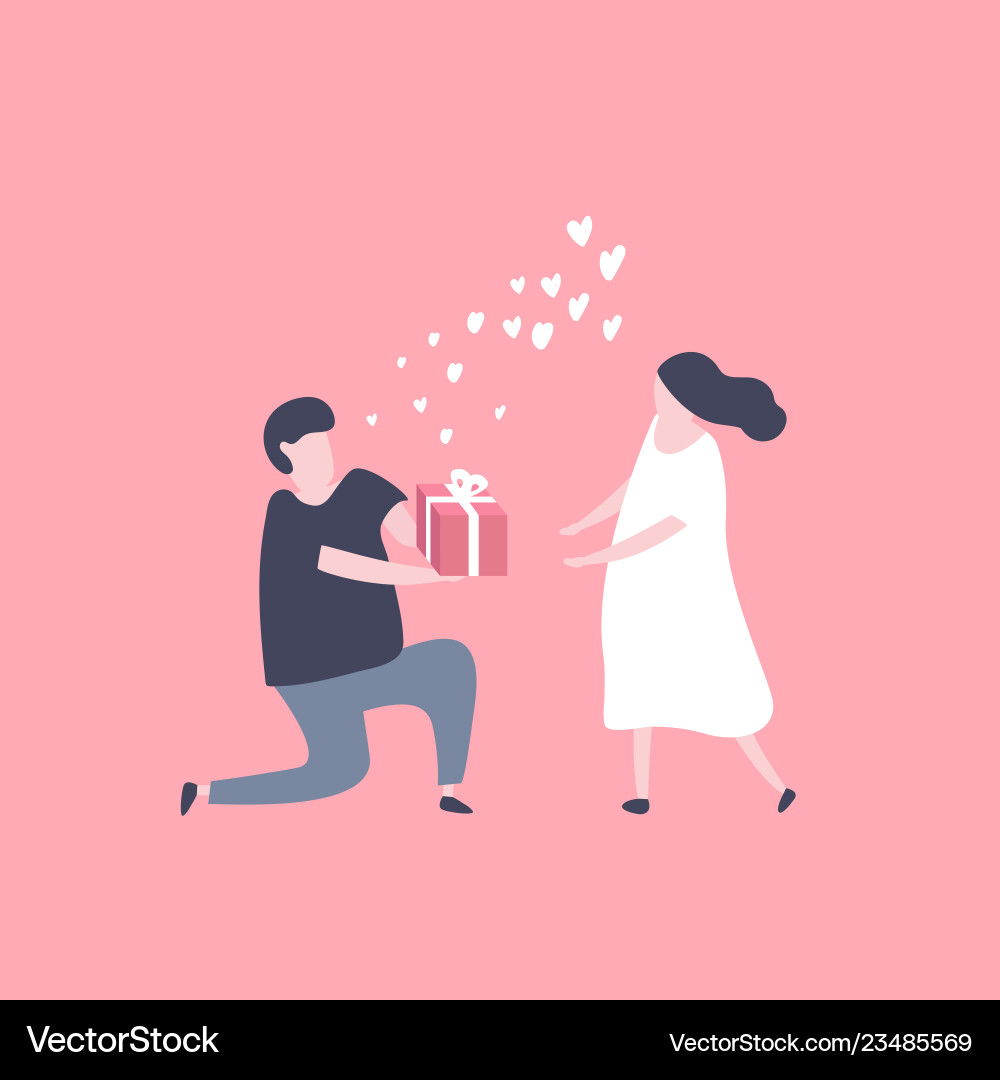 Man Proposing with Gift Box Vector Image