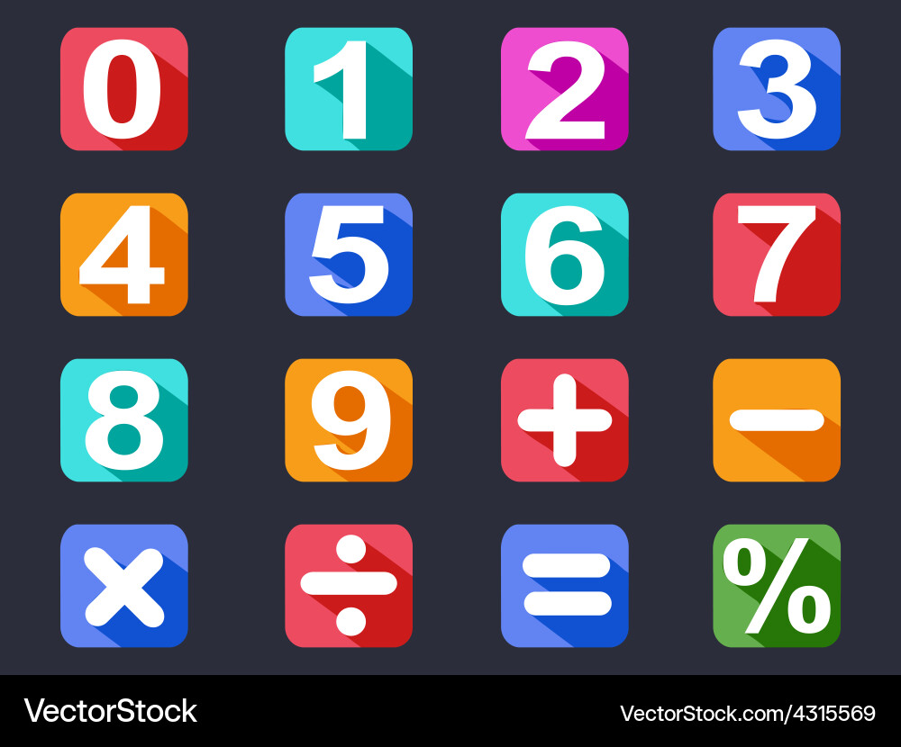 Numbers and math long shadow icons set Vector Image