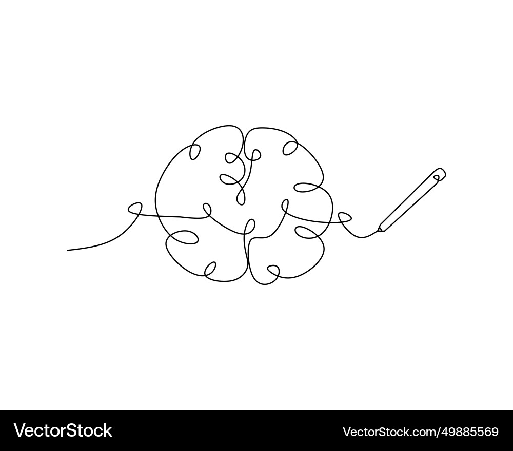 One continuous line of brain drawing pen creating One continuous line of brain drawing pen creating Vector Image