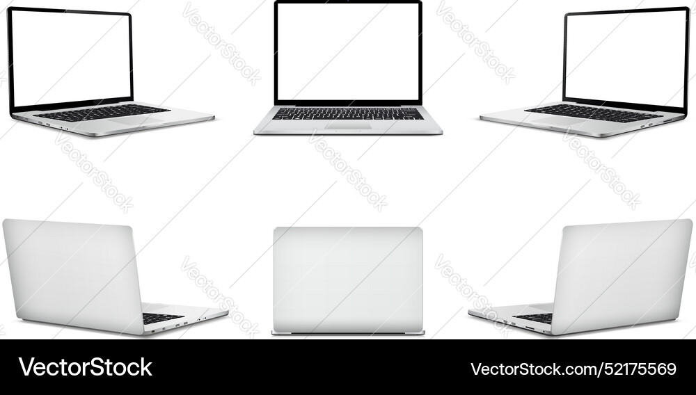 Realistic laptop mockup with blank screen isolated