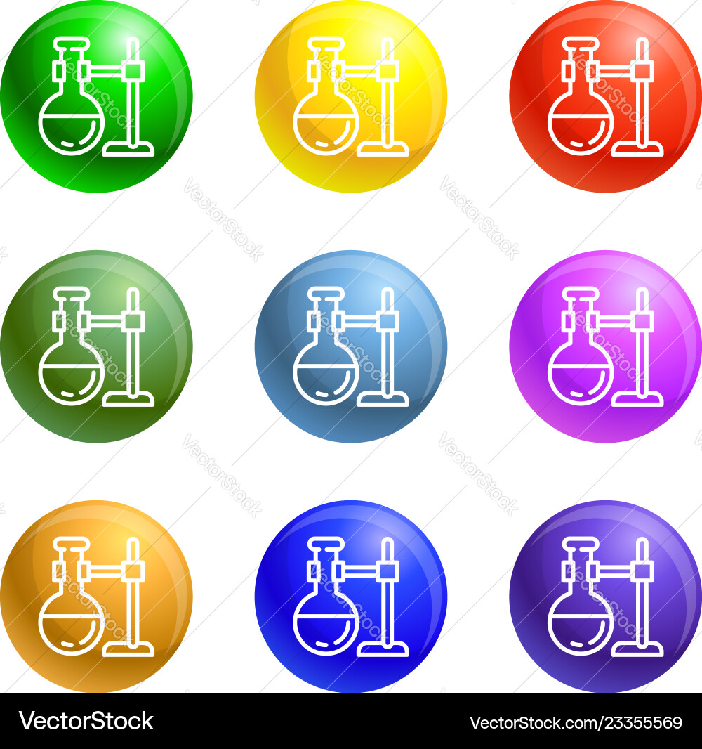Round flask on stand icons set Round flask on stand icons set vector image
