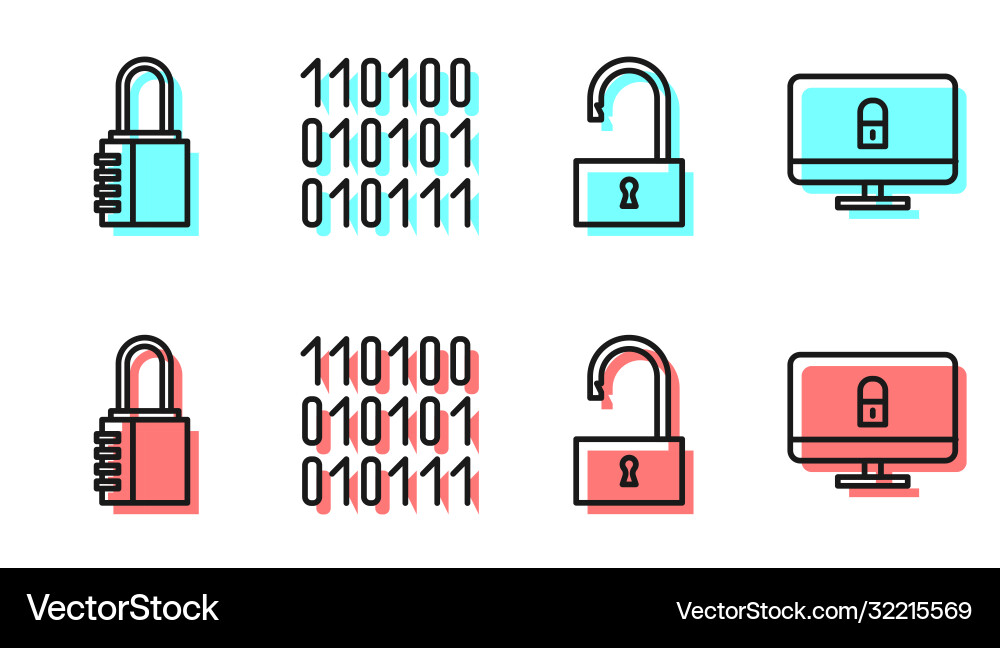 Set line open padlock safe combination lock Set line open padlock safe combination lock Vector Image