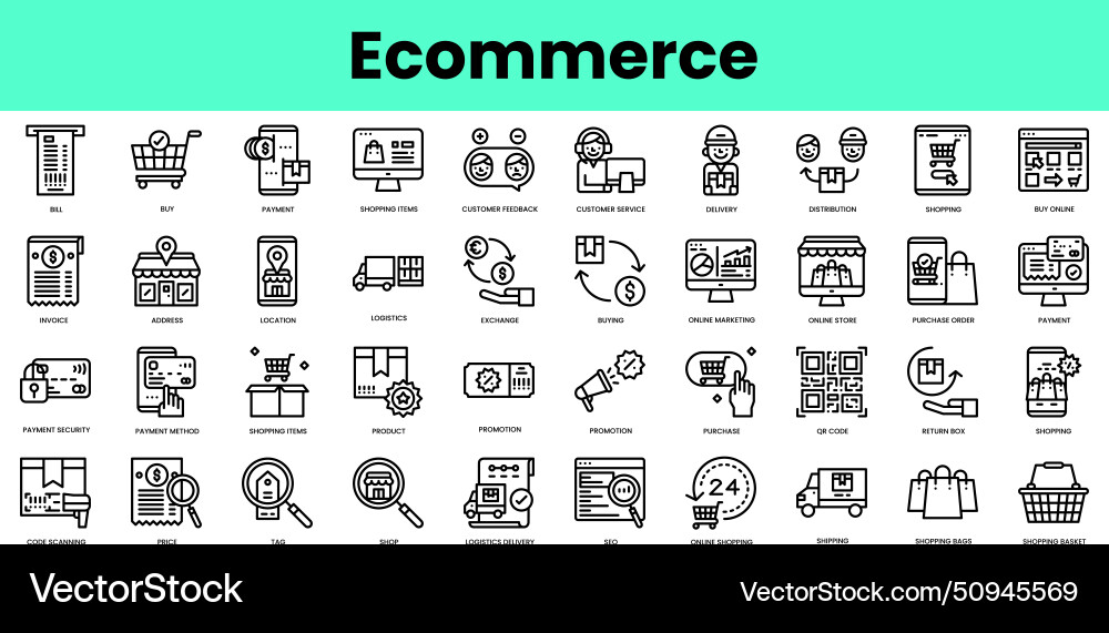 Set of ecommerce icons linear style icon bundle Set of ecommerce icons linear style icon bundle vector image