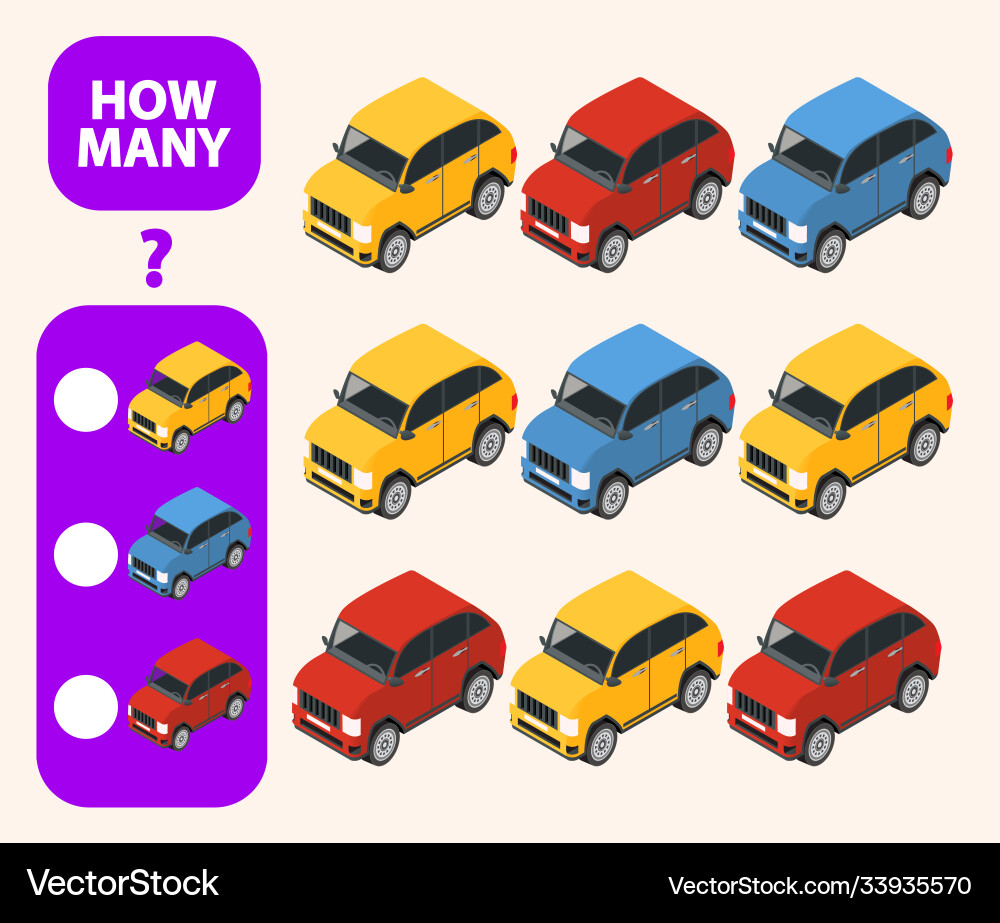 Count how many car is educational game maths task Count how many car is educational game maths task Vector Image