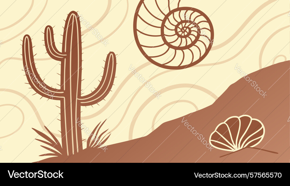 Desert cactus with shells and swirling patterns vector image