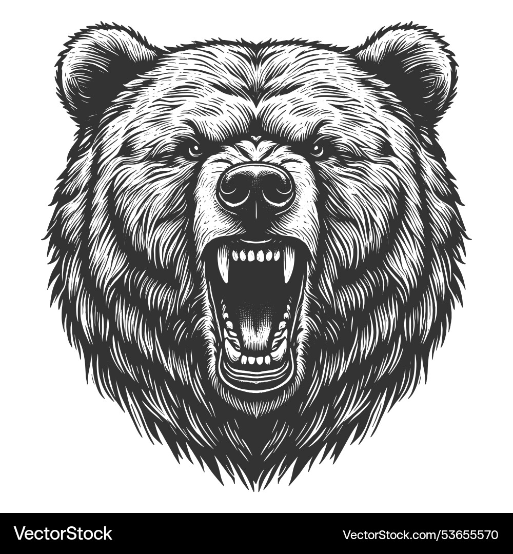 Roaring grizzly bear tattoo engraving Royalty Free Vector