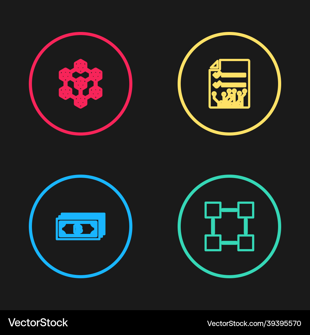 Set line cryptocurrency bitcoin blockchain Vector Image