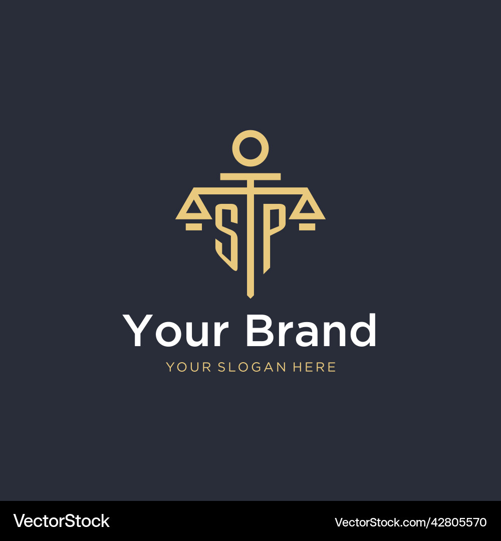 Sp initial monogram logo with scale and pillar Vector Image