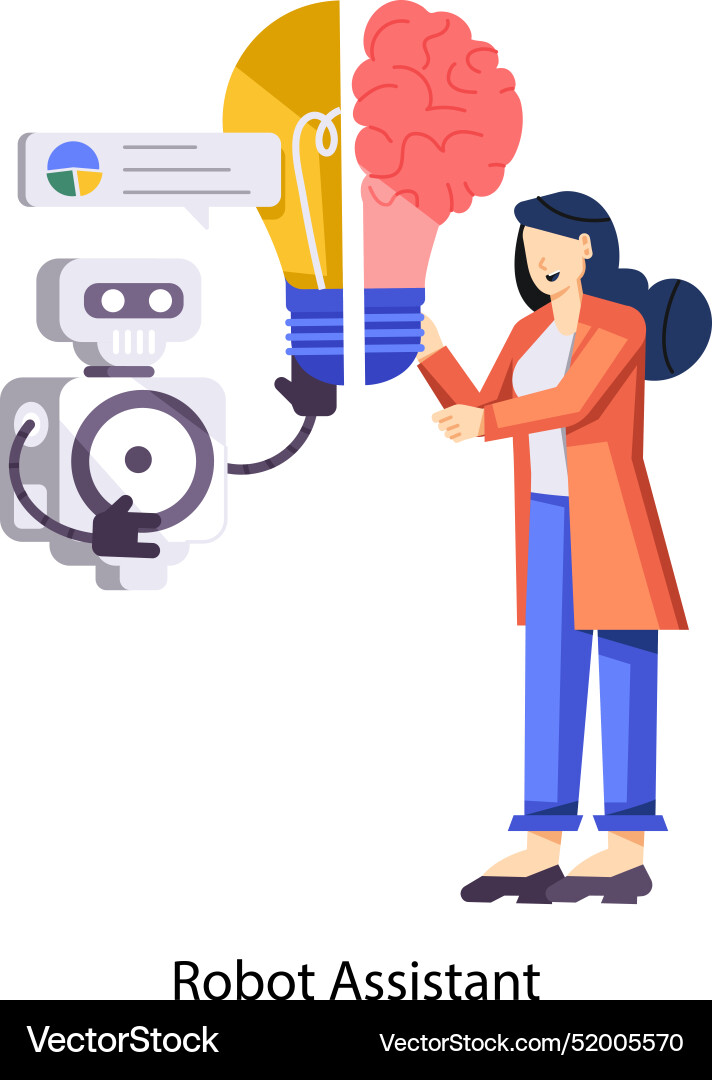 Weboffice working with robot assistant flat illus vector image