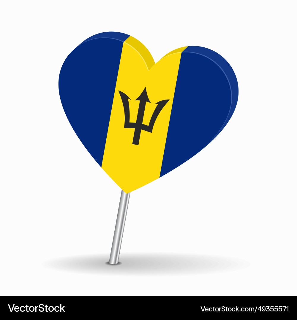 Barbados flag heart-shaped map pointer layout vector image