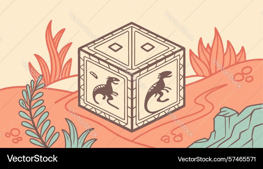 Fantasy cube with dinosaur motif in abstract Vector Image