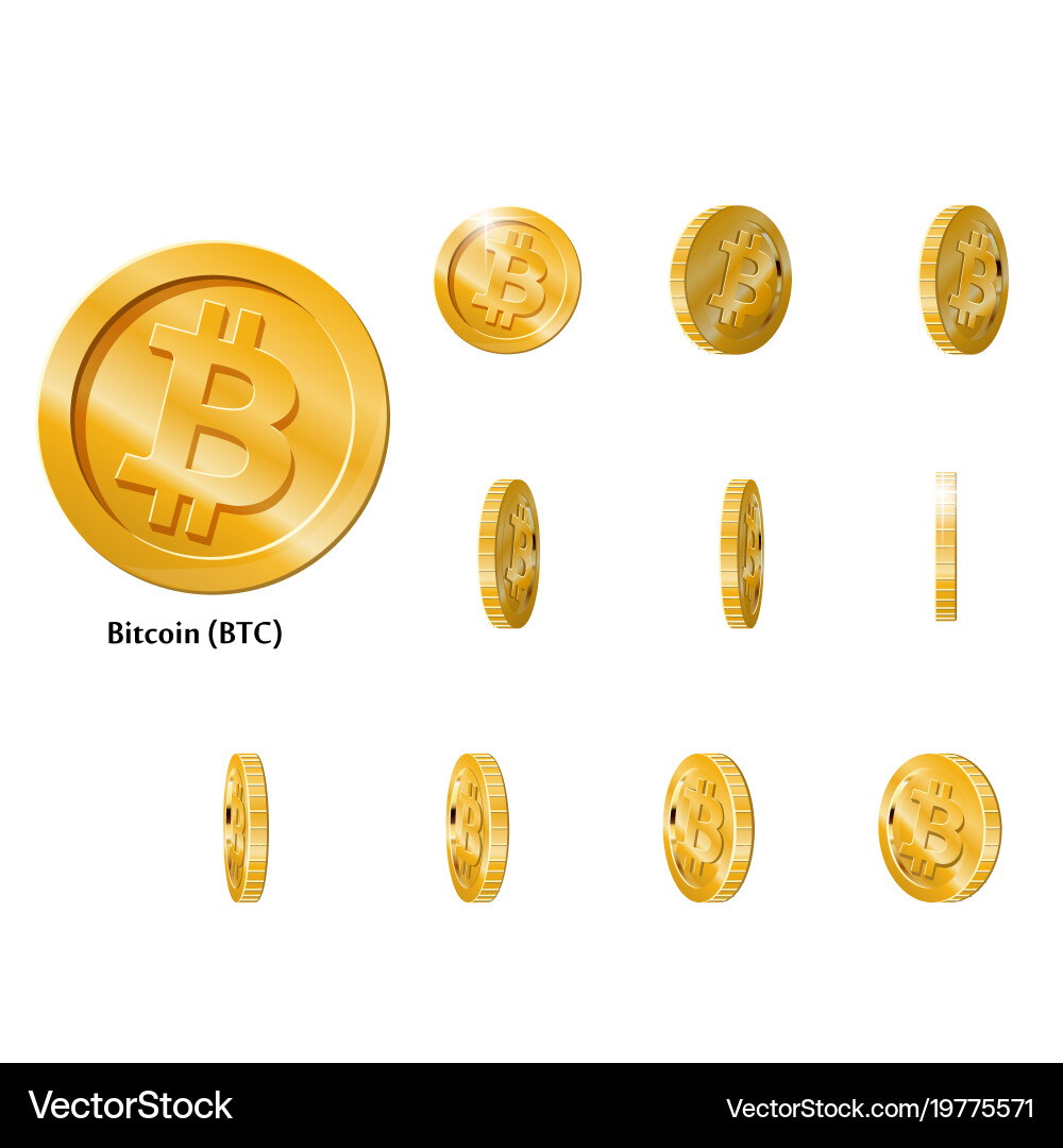 Gold Bitcoin Frames - Rotating Coins vector image