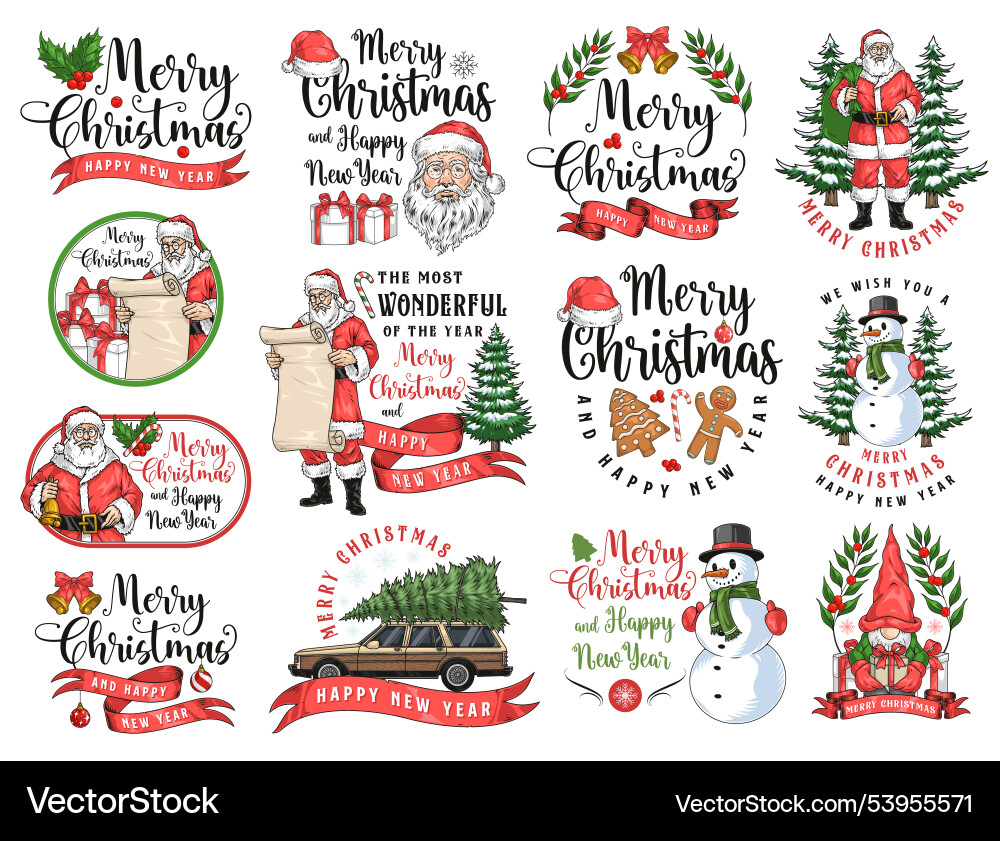 Merry christmas set stickers colorful Merry christmas set stickers colorful vector image
