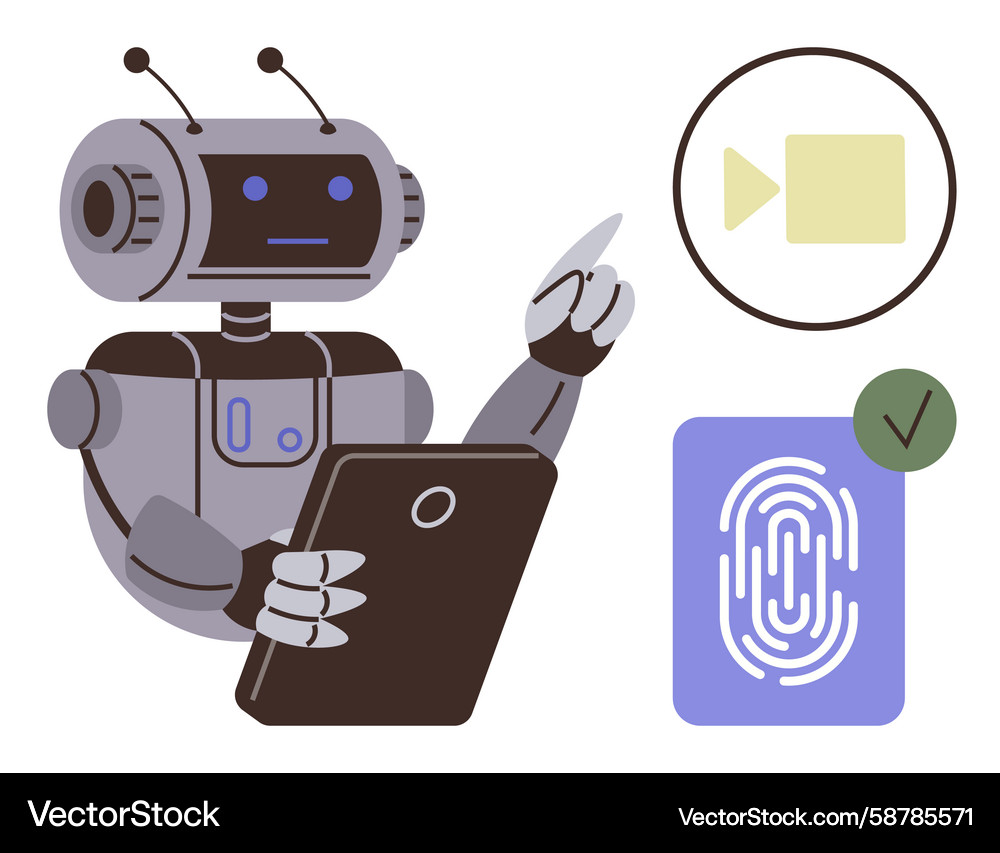 Robot using tablet with fingerprint access Robot using tablet with fingerprint access Vector Image