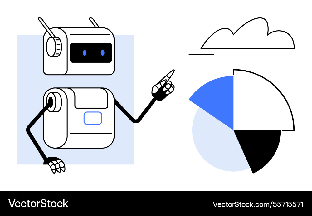 Roboter zeigt auf Datenvisualisierung mit Cloud Roboter zeigt auf Datenvisualisierung mit Cloud vektorbild