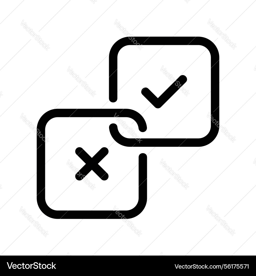 Selection boxes icon with checkmark and cross Selection boxes icon with checkmark and cross vector image