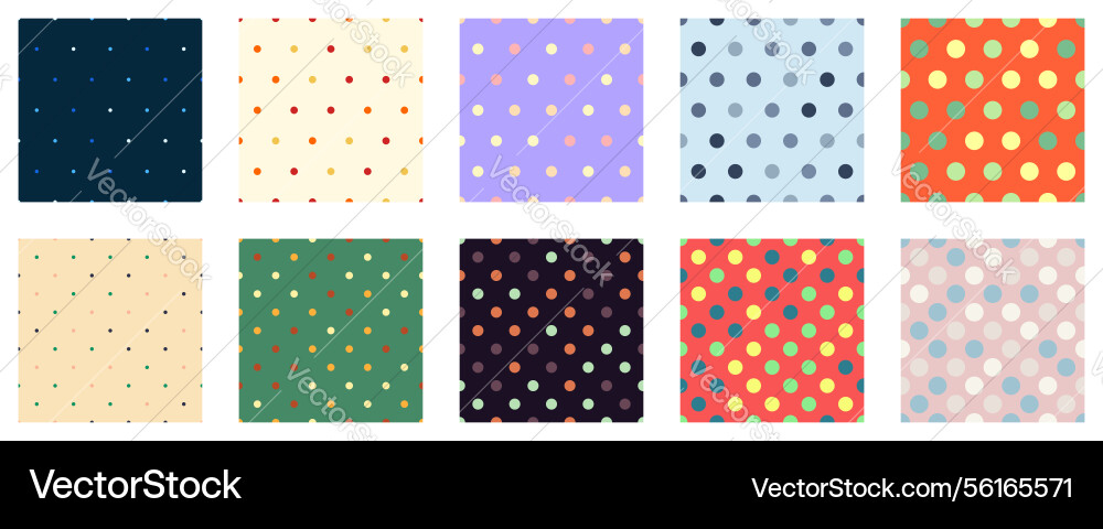 Set polka dots seamless pattern simple background Set polka dots seamless pattern simple background vector image