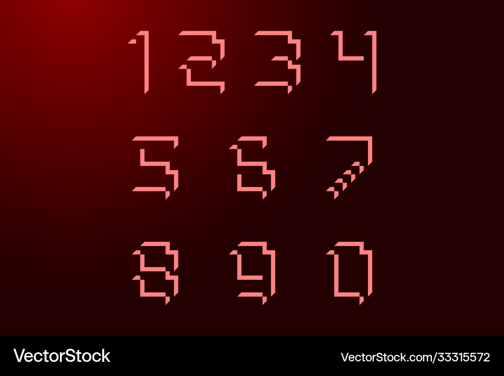 Font numbers cubic with shadows red color Font numbers cubic with shadows red color Vector Image