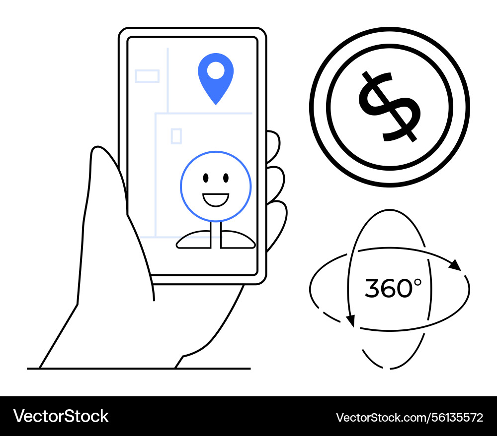 Mobile navigation with 360-degree view Vector Image