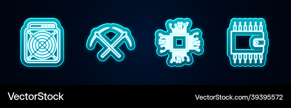 Set line asic miner crossed pickaxe processor Set line asic miner crossed pickaxe processor Vector Image