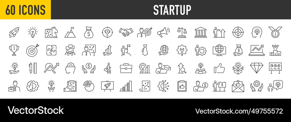 Set of 60 startup web icons in line style Set of 60 startup web icons in line style Vector Image