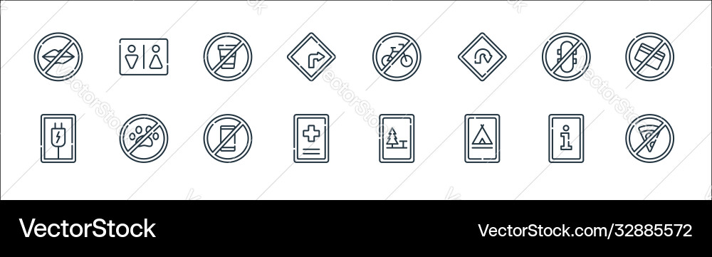 Signals and prohibitions line icons linear set Signals and prohibitions line icons linear set Vector Image