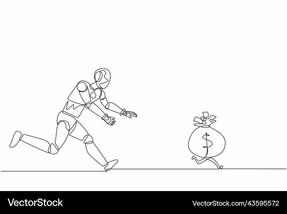 Single continuous line drawing robot chasing Single continuous line drawing robot chasing Vector Image