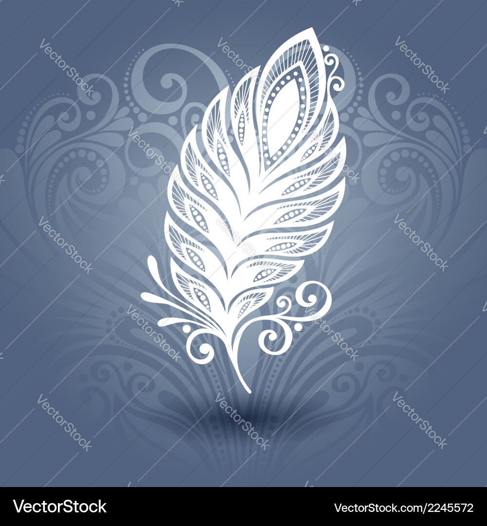 Template with feather in ornate background Vector Image