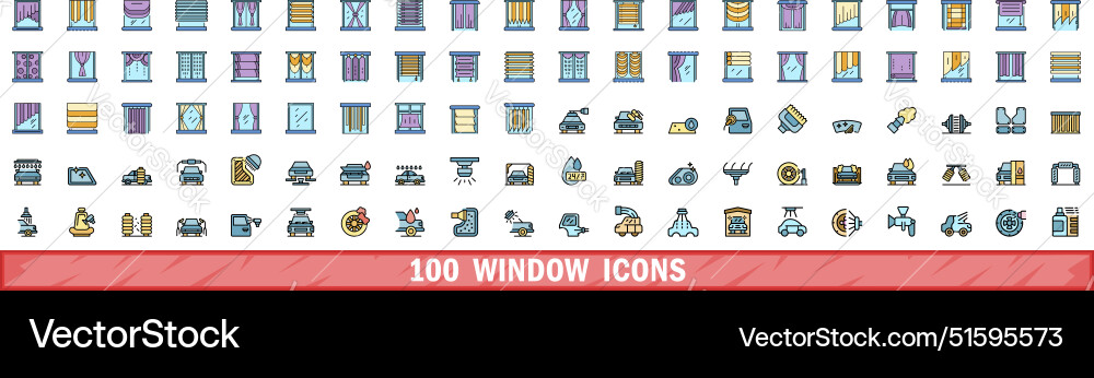 100 window icons set color line style Vector Image