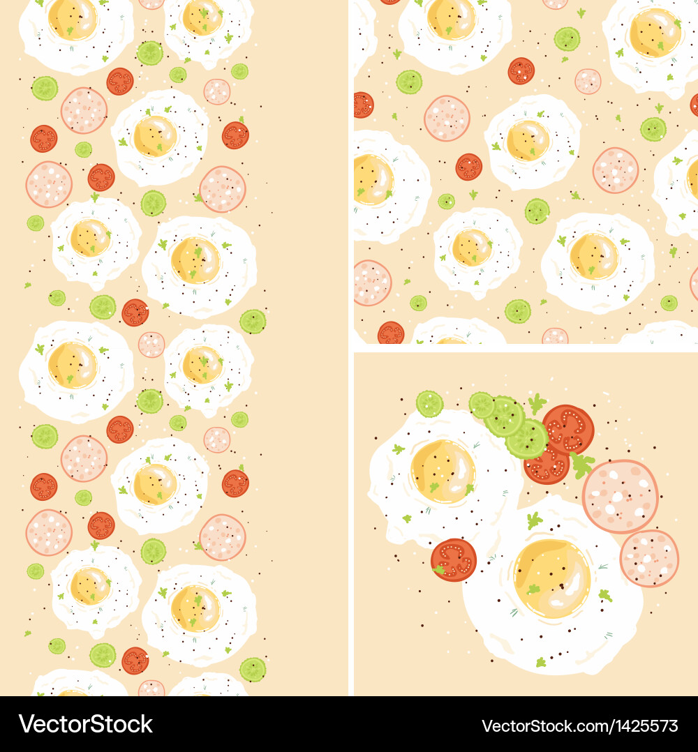 Breakfast eggs set of seamless pattern and borders Vector Image