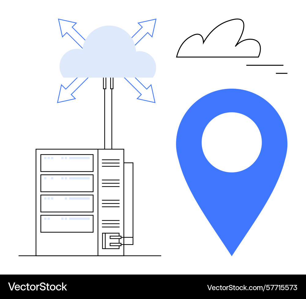 Cloud computing concept with data server location Vector Image