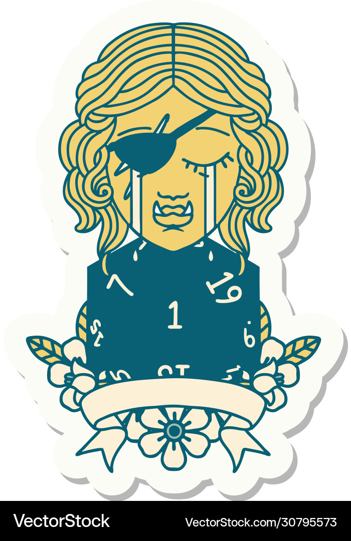 Crying orc rogue character with natural one roll Vector Image