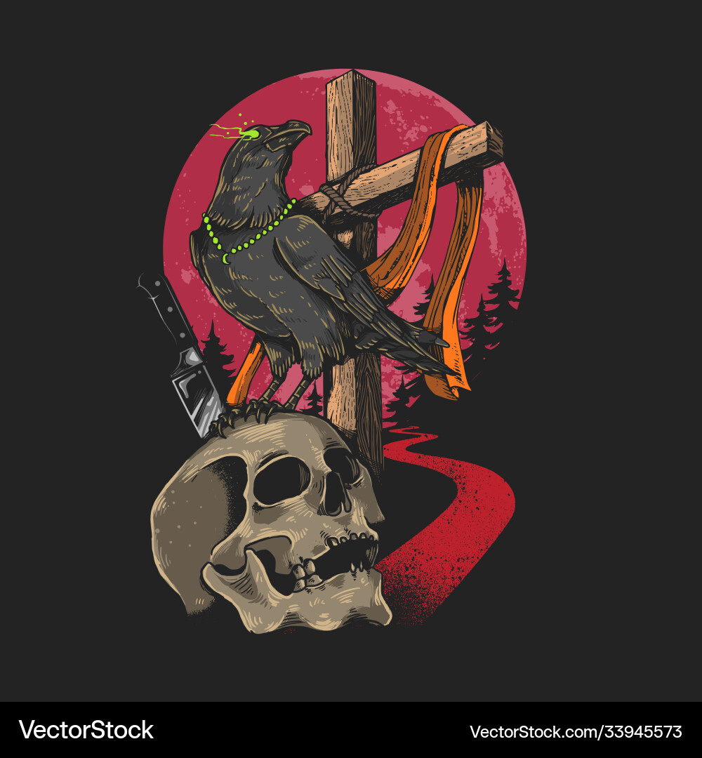 Dark Crow Skull Graphic Vector Image