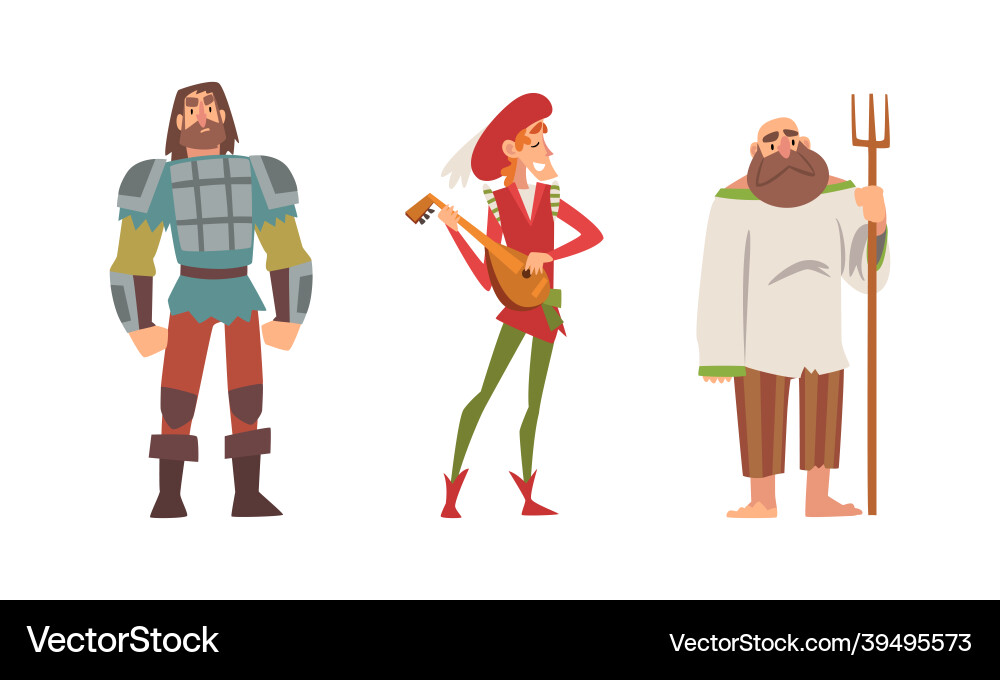 Medieval peasant with pitchfork and bard playing Vector Image