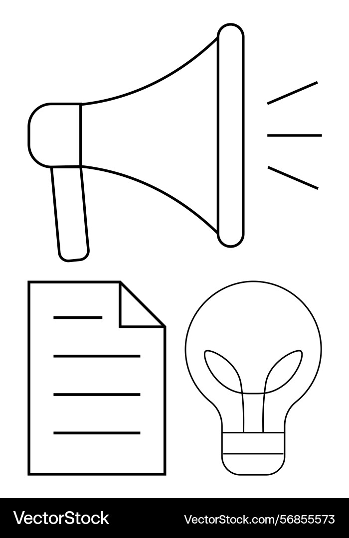 Megaphone document and lightbulb representing Megaphone document and lightbulb representing vector image