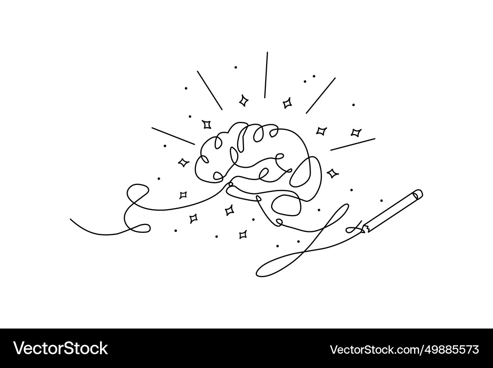 One continuous line of brain drawing pen creating One continuous line of brain drawing pen creating Vector Image