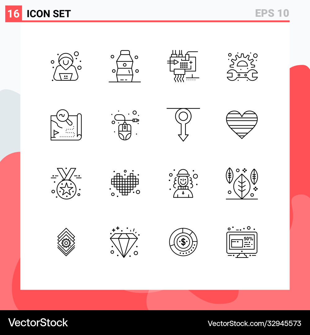 Set 16 outlines on grid for route spanner Vector Image