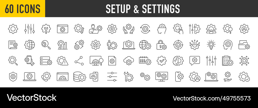 Set of 60 setup and settings web icons in line Vector Image