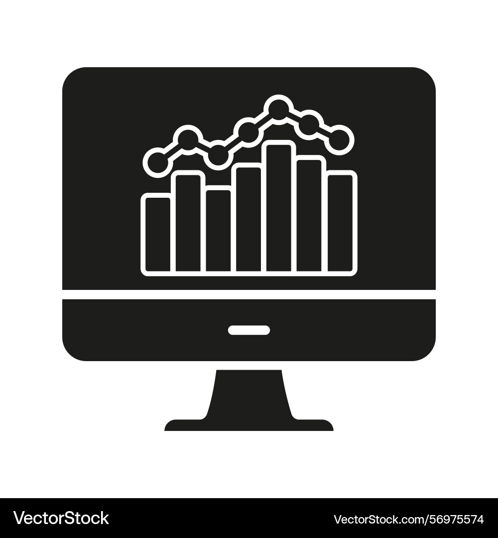 Computer monitor with graph solid icon data Computer monitor with graph solid icon data vector image