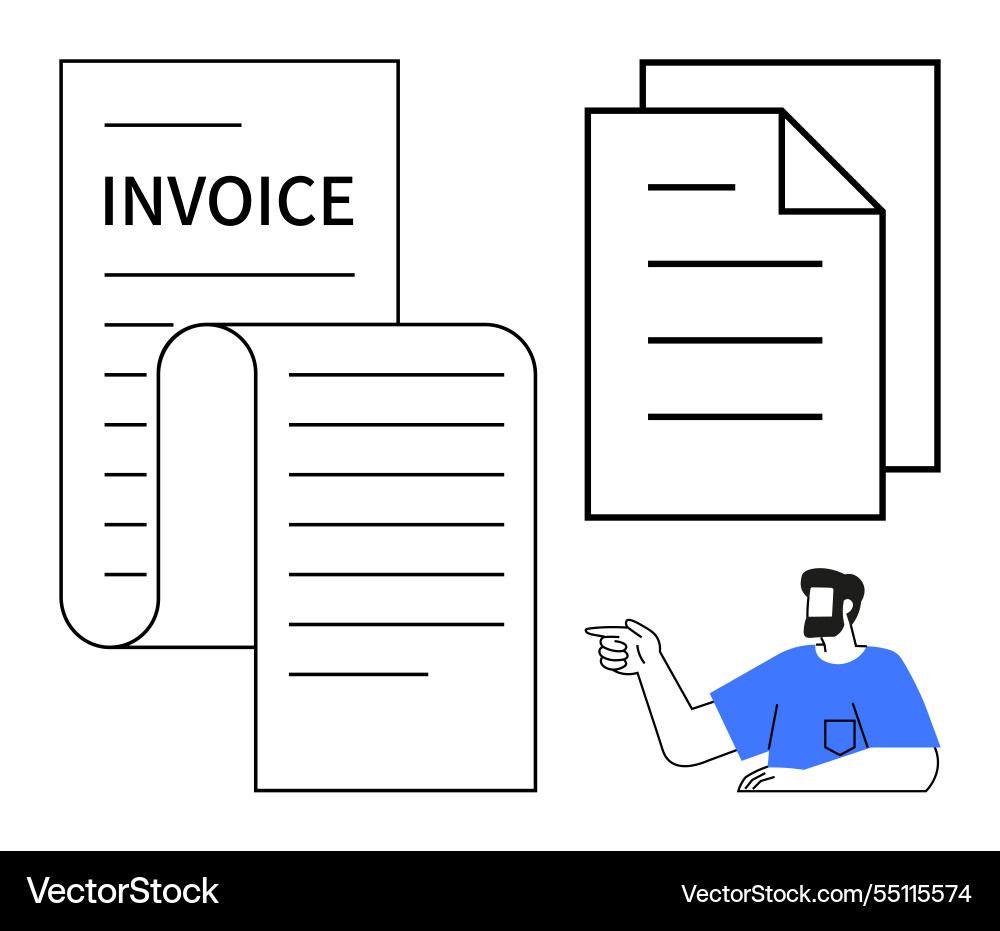 Invoicing and documentation concept with person Invoicing and documentation concept with person Vector Image
