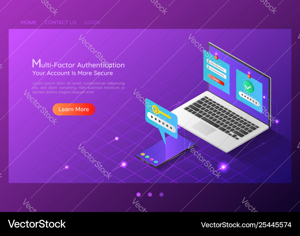 Isometric web banner two steps verification Isometric web banner two steps verification vector image