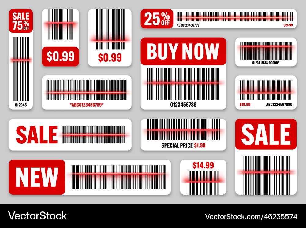 Set of product barcodes with red scanning line Set of product barcodes with red scanning line vector image