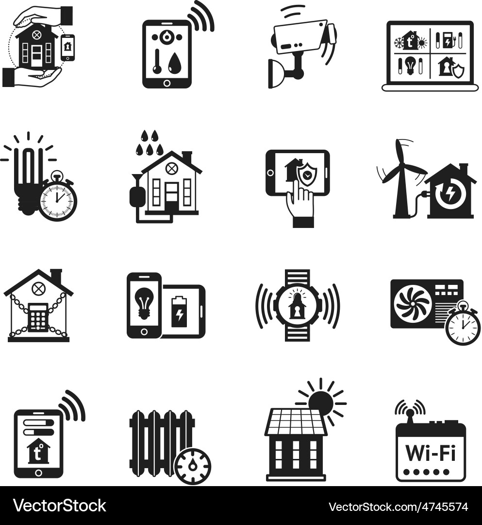 Smart house black icons set Vector Image