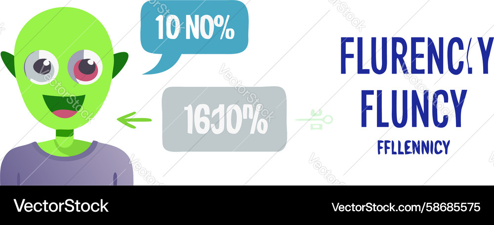 Alien character displaying fluency and percentage Vector Image