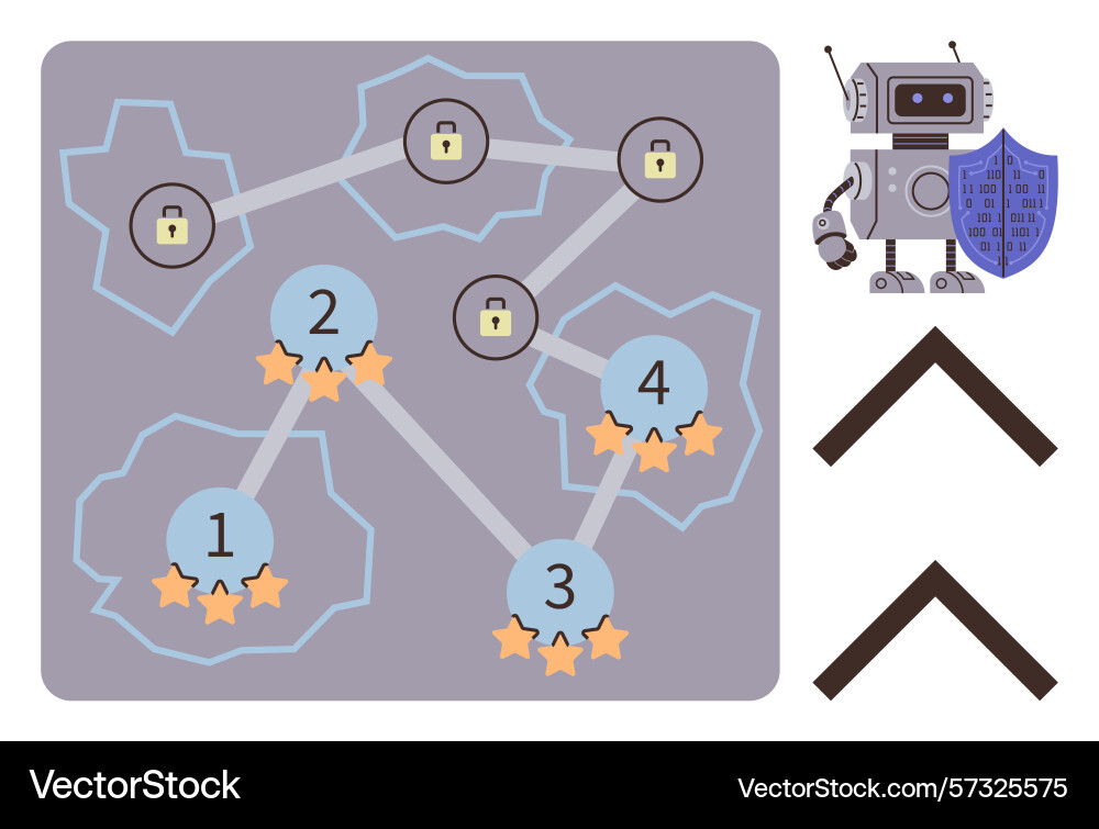 Cybersecurity concept with robot network map Cybersecurity concept with robot network map Vector Image