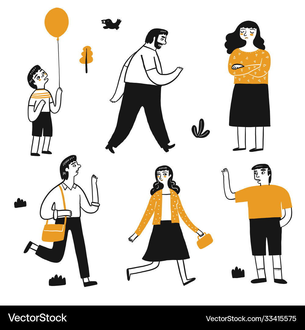 Drawing character people are walk happy Drawing character people are walk happy vector image